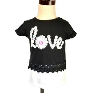 ✨️ Garanimals 2T Baby Girl Black LOVE floral layered Style Shirt with Lace